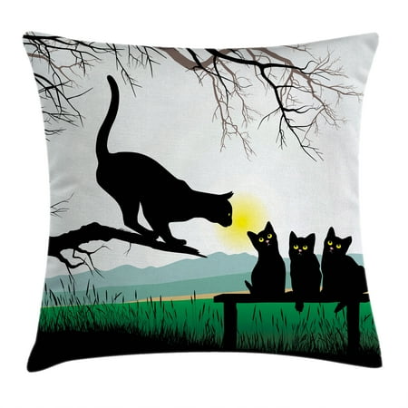 Cat Throw Pillow Cushion Cover, Mother Cat on Tree Branch and Baby Kittens in Park Best Friends I Love My Kitty Graphic, Decorative Square Accent Pillow Case, 16 X 16 Inches, Multi, by (Best Theme Park For Toddlers)