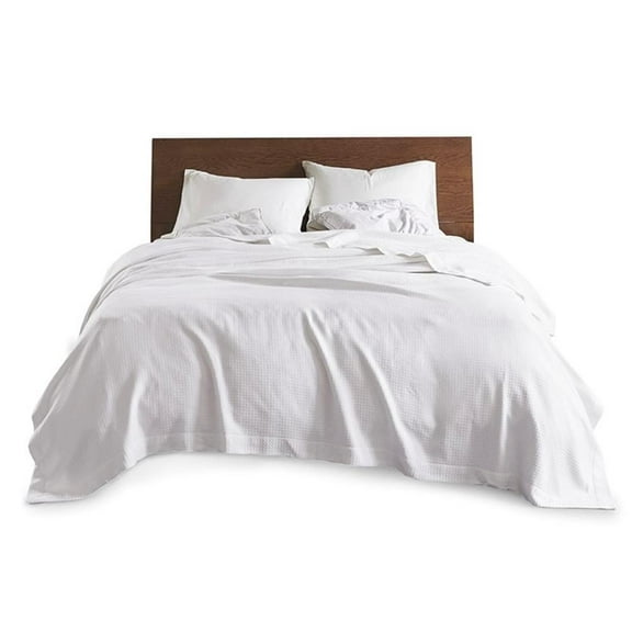 Pemberly Row Contemporary Egyptian Cotton Blanket in White Finish
