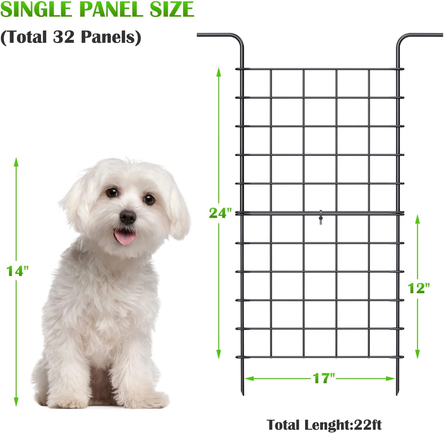 32 Pack Decorative Garden Fence Outdoor 24in x 22ft Coated Metal RustProof Landscape Wrought Iron Wire Border Folding Fences Flower Bed Fencing Barrier Section Panels Decor Picket Edging
