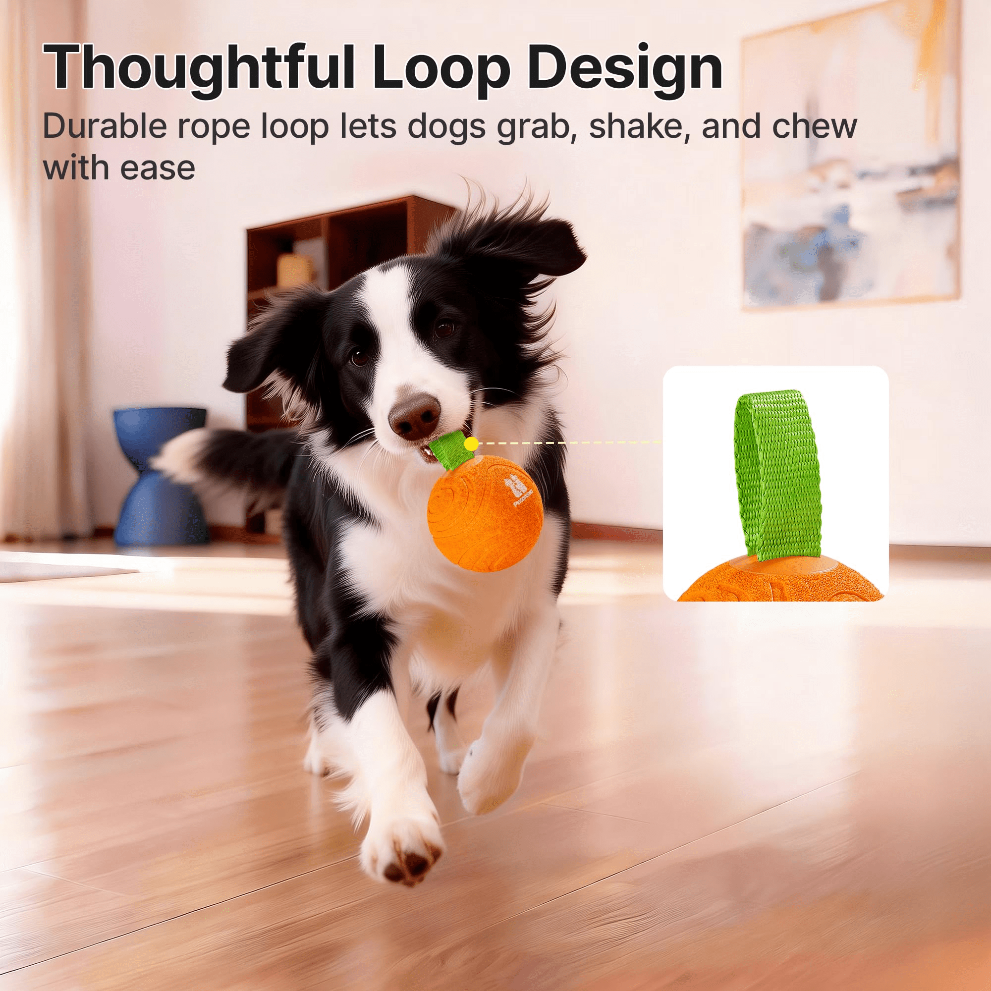 Potaroma Interactive Dog Ball Toy with Rope, 3 Mode Motion Activated Usb Bouncing Ball, Durable E-TPU, 3.2 Inch for Medium Large Dogs