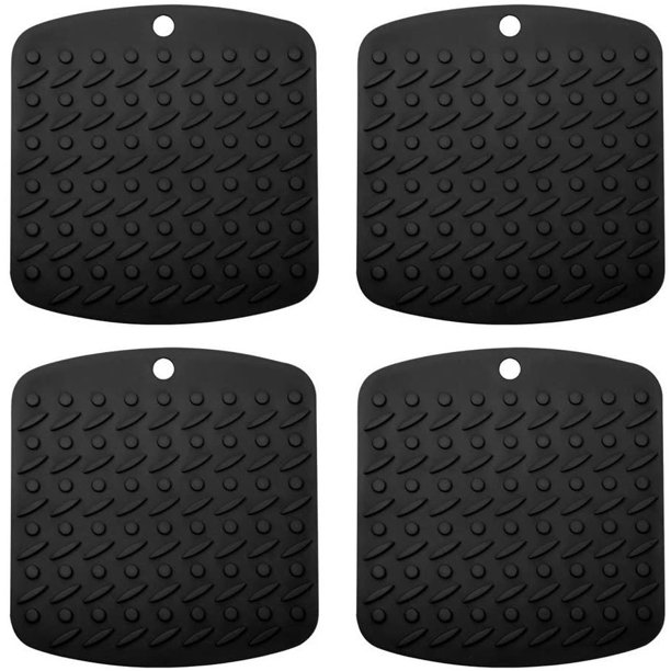 Salvamanteles de silicona para cocina, almohadillas calientes, platos calientes, cuchara, pelador de ajo, antideslizante, resistente al calor, multiusos, herramienta de cocina, paquete de 4, 7 x 7, color negro, salvamanteles de silicona para ollas BANYUO Electrónica