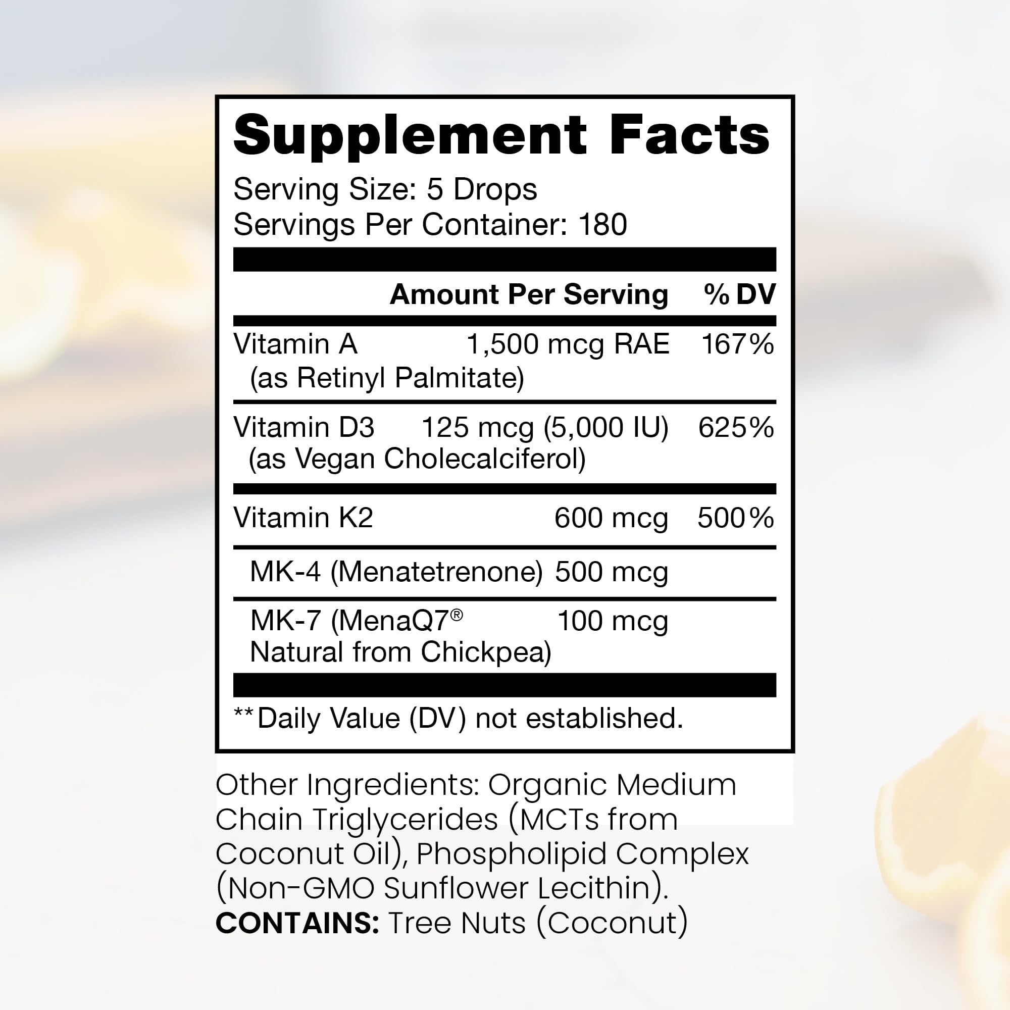 Pure TheraPro Rx Vegan A-D-K Drops - 6 Month Supply - Vitamin A (Palmitate), Liposomal Vitamin D3 (Pureshine), Liposomal Vitamin K2 (MK-4 & MK-7) Supports Immunity & Bone Health - 20 mL