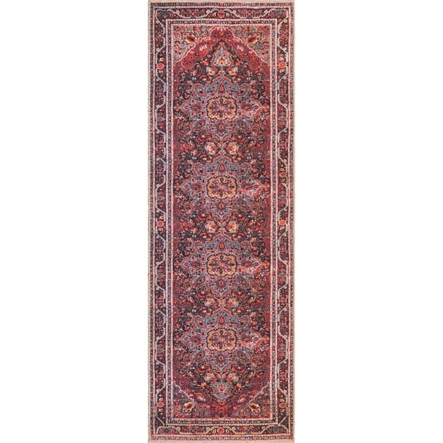 Unique Loom Revival Medallion Dark Color Rug 2' x 6' Runner Burgundy/Black