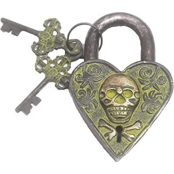 Brass Padlock - Lock with Keys - Working Functional - Brass Made Skull Padlock Black
