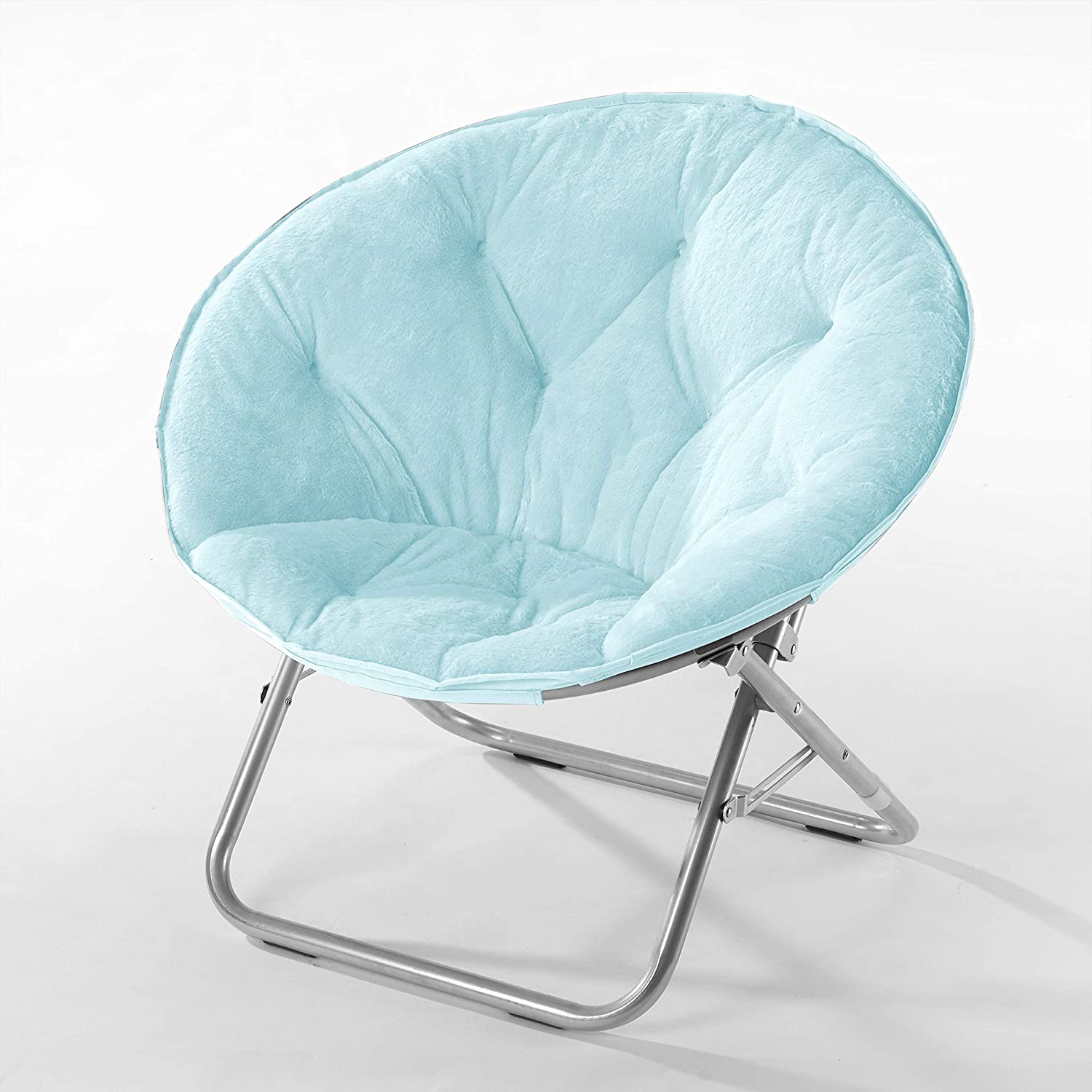 K658107 Urban Shop Faux Fur Folding Saucer Chair with Metal Frame 30 Frame Aqua Blue
