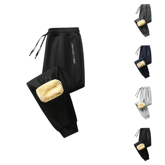 Lined Jogger Sweatpants for Men 2025 Winter Drawstring Elastic Waist Relaxed Fit Wide Leg Thermal Pants with Pockets