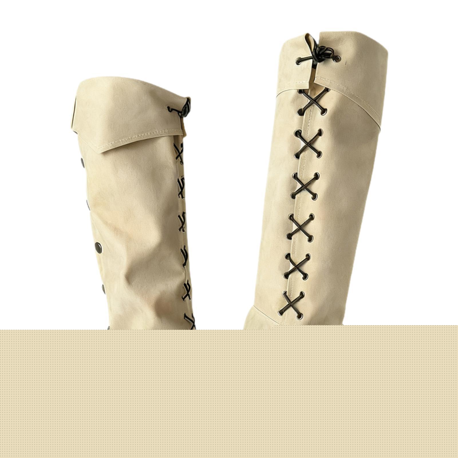 thumbnail image 3 of Cubrebotas medievales de pirata, polainas de caballero guerrero para actuaciones en escenario Beige, 3 of 8