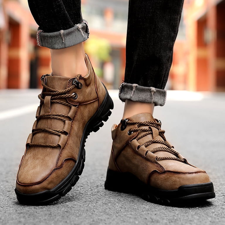 Mens Dress Shoes, Waterproof Work Boots Oxfords Loafers Low Soft Toe Hand Stitched Brogues Lace Up For Driving, Walking & Weddings Black Blue 39-48