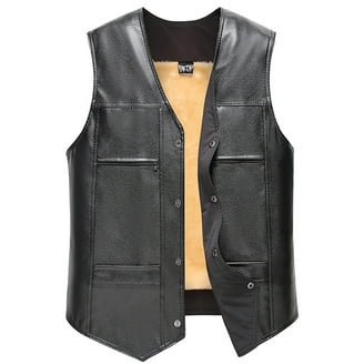 APEXFWDT Leather Motorcycle Vest for Men Riding Club Black Biker