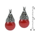 thumbnail image 4 of 10mm Synthetic Red Coral & Pyrite Studded Crown Sterling Silver Dangle Earrings, 4 of 4