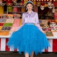 thumbnail image 3 of RYDCOT Tulle Skirts for Women Summer Fluffy Fairy Skirt Tutu A-Line Mesh Sequin Layered High Elastic Irregular Dance Skirts Sky Blue, 3 of 4