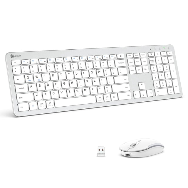 iClever Wireless Keyboard and Mouse, GK08 Wireless Keyboard Mouse Combo, Ergonomic, Quiet, Full Size Design with Number Pad, 2.4G Connection Slim Mac Keyboard and Mouse for Windo