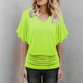 thumbnail image 2 of Mohiass Batwing Short Sleeve Dolman Tops for Women Plus Size Banded Bottom Fold Hem Top Casual Loose Flowy T Shirts Green L, 2 of 5