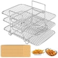 thumbnail image 1 of Air Fryer Rack with 50 Liners Sheets 3 Layered Stainless Steel Square Air Fryer Rack Rustproof Washable Air Fryer Dehydrator Rack Air Fryer Rack Accessories Compatible With Ninja Dual Air, 1 of 10