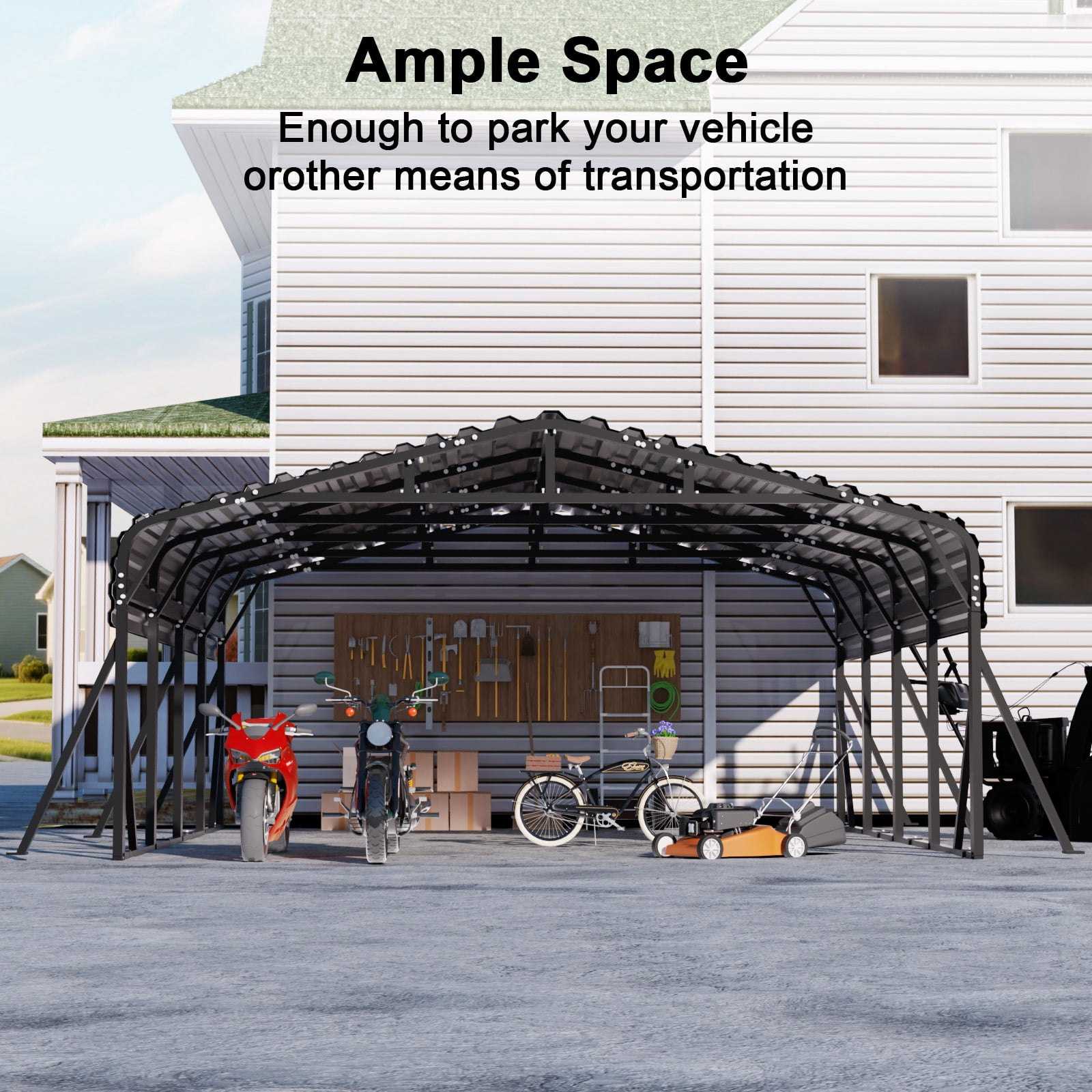 WUKHG 20x20FT Heavy Duty Metal Carport, Outdoor Car port Canopy with Iron Roof, Durable All-Weather Shelter for Cars, Trucks, Boats & Outdoor Equipment, Easy Quick-Install Assembly