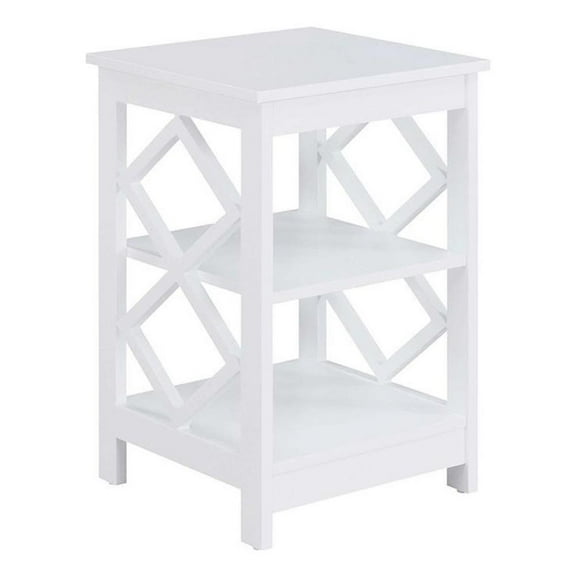 Pemberly Row Modern Diamond Square End Table in White Wood Finish