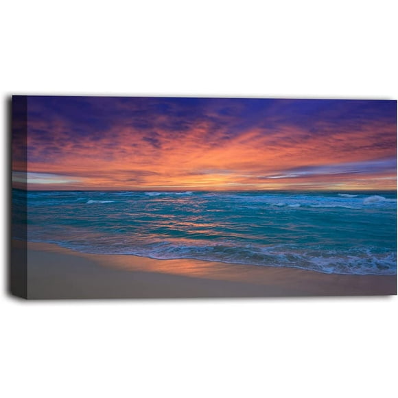 Seascape Pictures Wall Art Canvas Prints Beach Themed Decor for Home Sea Ocean Sunset Paintings for Living Room Bathroom Wall Decorations Natural Landscape Artwork Wooden Picture Frames Hanging Easy