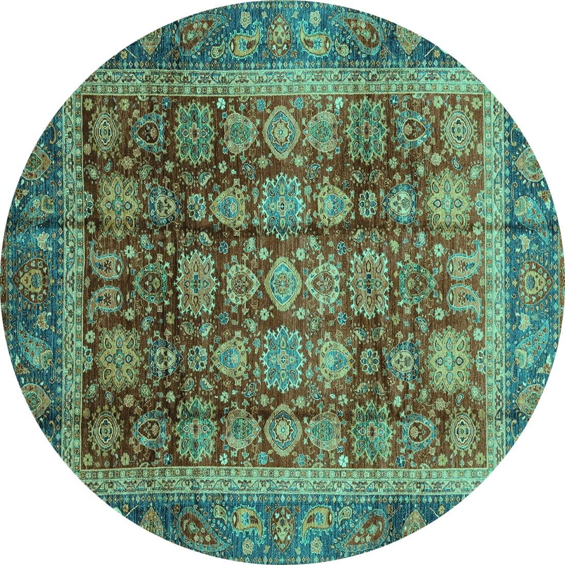 Ahgly Company Indoor Round Abstract Turquoise Blue Modern Area Rugs, 6 ...