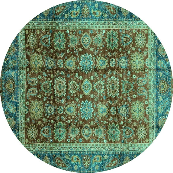 Ahgly Company Indoor Round Abstract Turquoise Blue Modern Area Rugs, 5' Round