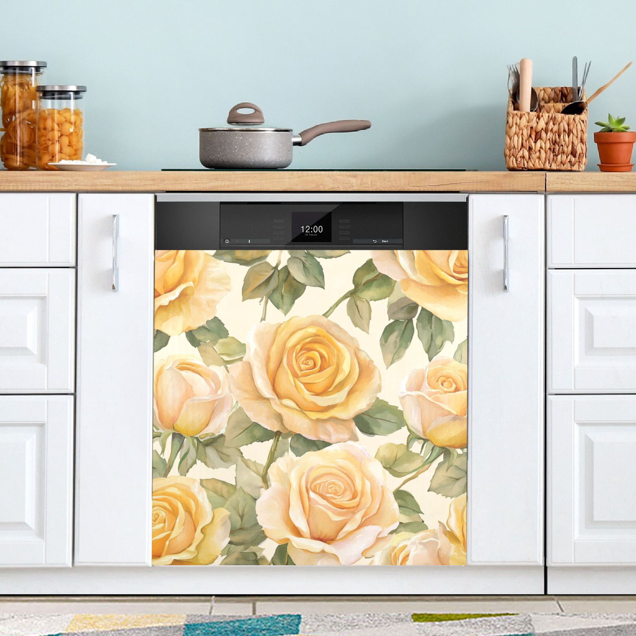 Dishwasher Magnetic Sticker 23x26 Inch Refrigerator Magnetic Sticker Washing Machine Magnetic Sticker Kitchen Panel Magnetic Sticker Home Decor Cartoon Gold Roses
