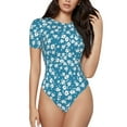 thumbnail image 2 of Uemuo Beautiful Floral Pattern Women's One Piece Short Sleeve Swimsuit Rash Guard Surfing Modest Quick-drying Swimsuit Beach Essentials-XX-Large, 2 of 9