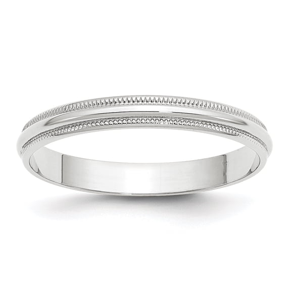 10k White Gold 3mm Lightweight Milgrain Half Round Band Size 11