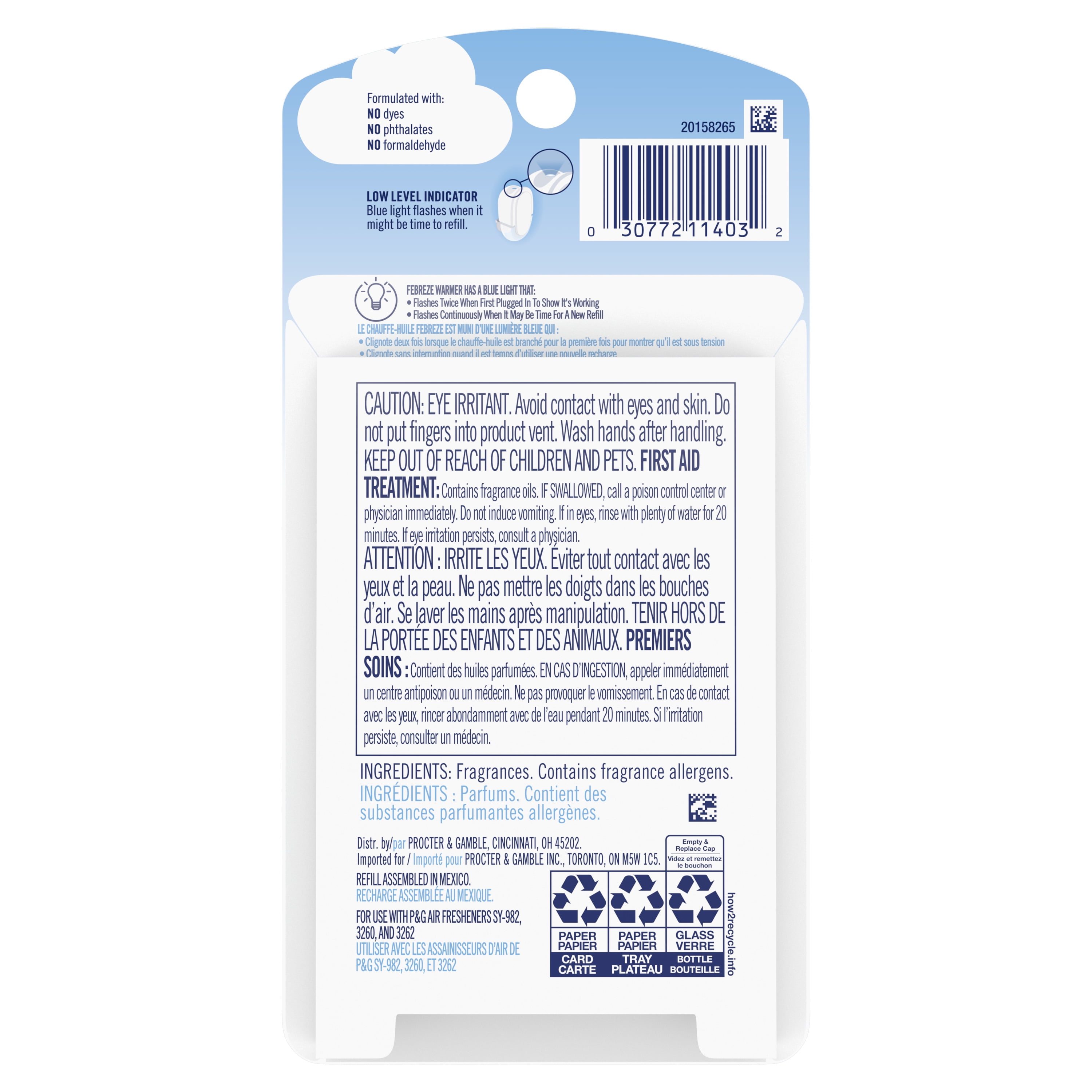 (4 pack) Febreze Plug In Air Freshener, Odor-Fighting Scented Oil Refill, Refresh & Energize, 1 Refill