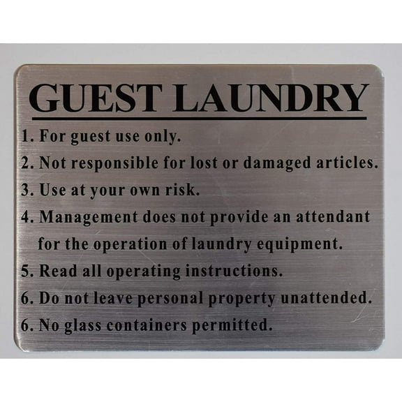 Guest Laundry Sign (7x10, Brush Aluminium, with Double Sided Tape)