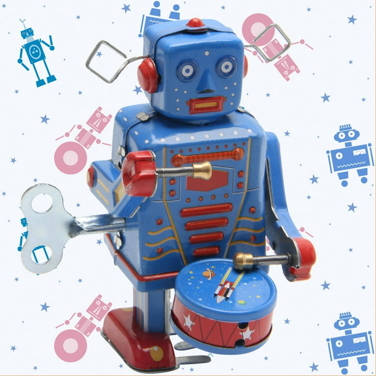 Retro Clockwork Wind Up Metal Walking Robot Toy Vintage