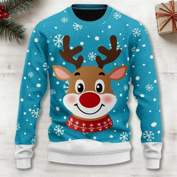 WILLBEST Hoodies for Men Hoodies for Men Christmas Reindeer Print Knit Turtleneck Hoodie Cozy & Stylish Holiday Sweater