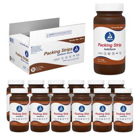 Dynarex Iodoform Packing Strip, Sterile, 100% Cotton, Soft & Absorbent, 2” x 5 yds., 1 Case of 12 Jars