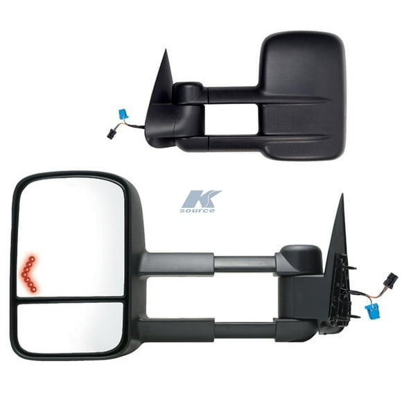 K-Source Exterior Towing Mirror 62075-76G OEM Replacement; 4 Inch Extension; Electric; With Turn Signal Indicator; With Heated Mirrors; Folding; Black; Set Of 2