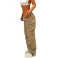 thumbnail image 3 of Women Baggy Cargo Pants Low Waist Wide Leg Sweatpants Casual Drawstring Loose Pocket Joggers Trousers Hippie Punk, 3 of 5