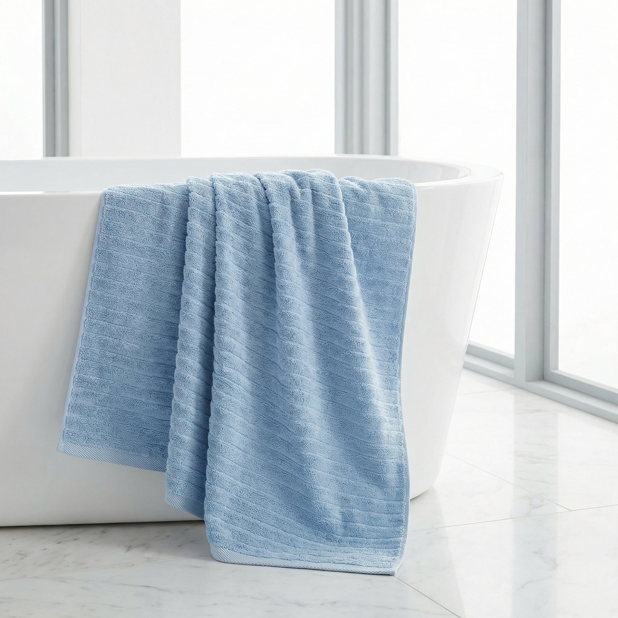 Unique Bargains Soft Absorbent Striped Bath Towel 2 Pack Light Blue 55"x28"