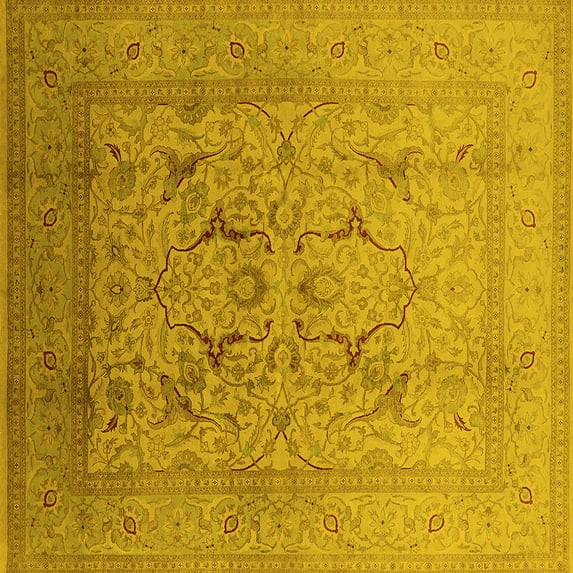 Ahgly Company Indoor Square Oriental Yellow Industrial Area Rugs, 8' Square