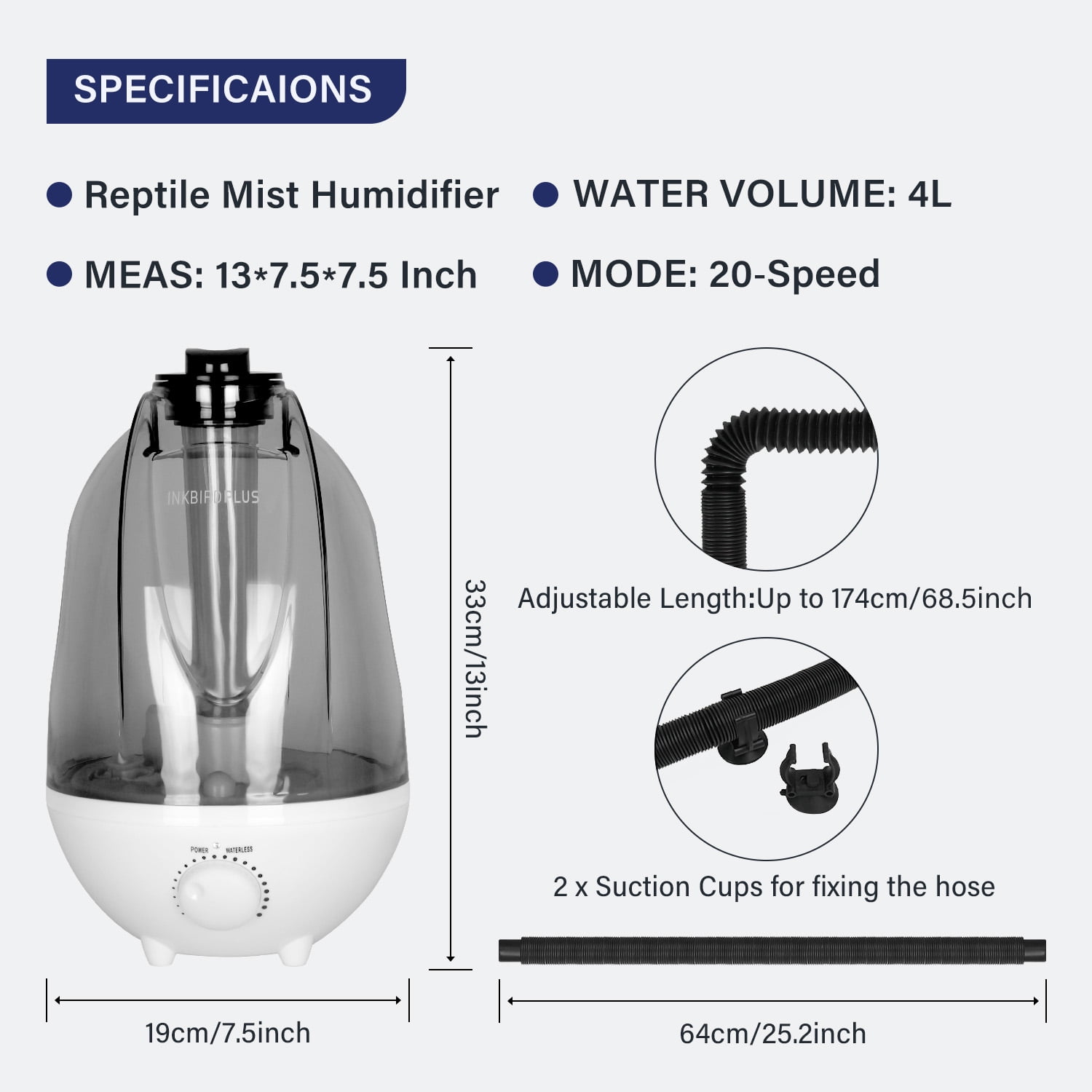 Reptile Humidifiers,Reptile Fogger Terrariums Tank Humidifier Fog Machine Mister,Ideal for Paludarium/Vivarium/Amphibians/Herps (Water Capacity: 1 Gallon/4L)
