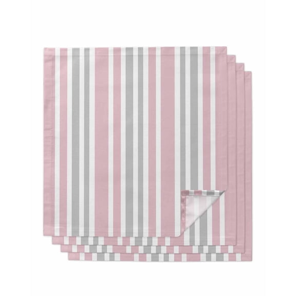 Pink Grey Stripe Cloth Napkins Set of 4 Reusable Dinner Napkins, Farmhouse Minimalist Striped Cocktail Napkin Washable Table Napkins for Wedding/Holiday Party/Baby Shower 20"x20"