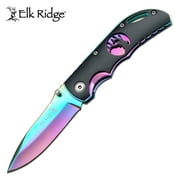 Elk Ridge - Outdoors Folding knife - 3.75-in Rainbow Stainless Steel Blade, Rainbow Stainless Steel Handle with Black Aluminum Overlay, Pocket Clip - ER-134RB