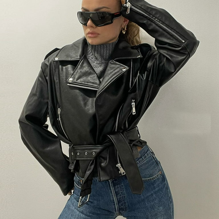 Women's Solid Color Autumn/Winter Leather Jacket Punk Short