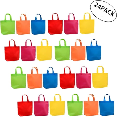 Hiziwimi Eco-Friendly Reusable Tote Bags Set – 24 pack, 6 Vibrant Colors, 13x10 inches, Durable & Lightweight, Perfect for Shopping and Everyday Use