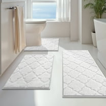 Findosom Bathroom Rugs Sets 3 Pcs,Non Slip Soft Absorbent Microfiber Bath Mats and U-Shaped Contour Toilet Rug,Machine Washable Plush Shaggy Bath Mat Set for Bathroom 18"x26" 18"x48" U 20"x24" White