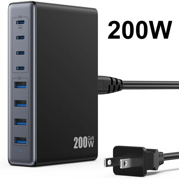 200W USB C Charger, 8-Port Desktop USB C Charging Station, 65W Laptop Charger Compatible with MacBook Pro/Air,iPhone 16/15/14/Mini/Pro/13Pro Max/12