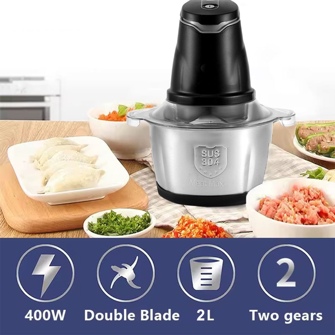 DEISNGB Meat Grinder Electric Food Chopper, 2 Speeds 8 Cup Food Processor New, Sausage Maker,Stainless Steel