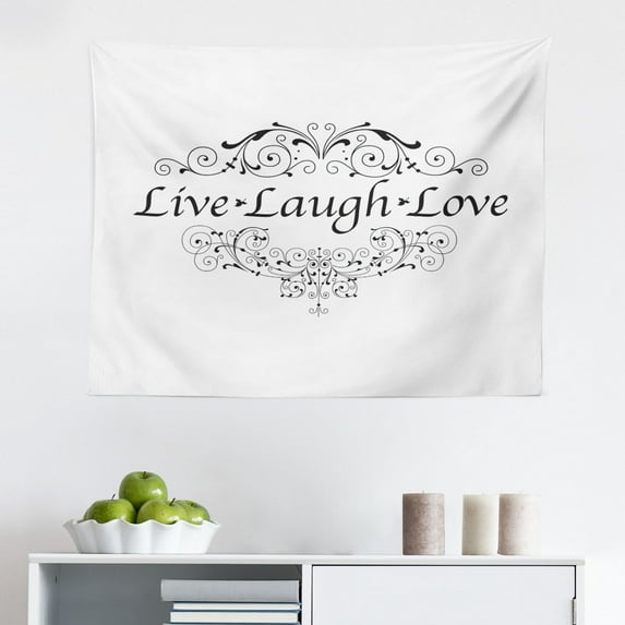 Music Tapestry, Art Professions Melody Symbol Keyboard Curlicue Motifs on Plain Backdrop, Fabric Wall Hanging Decor for Bedroom Living Room Dorm, 2 Sizes, White and Charcoal Grey, by Ambesonne