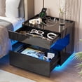 thumbnail image 3 of VKCC Modern LED Nightstand with Open Shelf, 2-Drawer Bedside Table with Charging Station, Black, 3 of 10