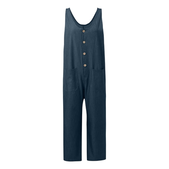 Tfken Girls Overalls Summer Sleeveless Comfy Casual Jumpsuit With Pockets Soft Daily Wear Kids Classic Clothes Size 4-5 Years Blue