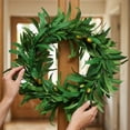 thumbnail image 6 of Artificial Olive Leaf Wreath 18 Inch Green Faux Eucalyptus Wreath for Front Door Porch Decor Year Round Wreath for Home Wall Indoor Outdoor Single Pack, 6 of 8