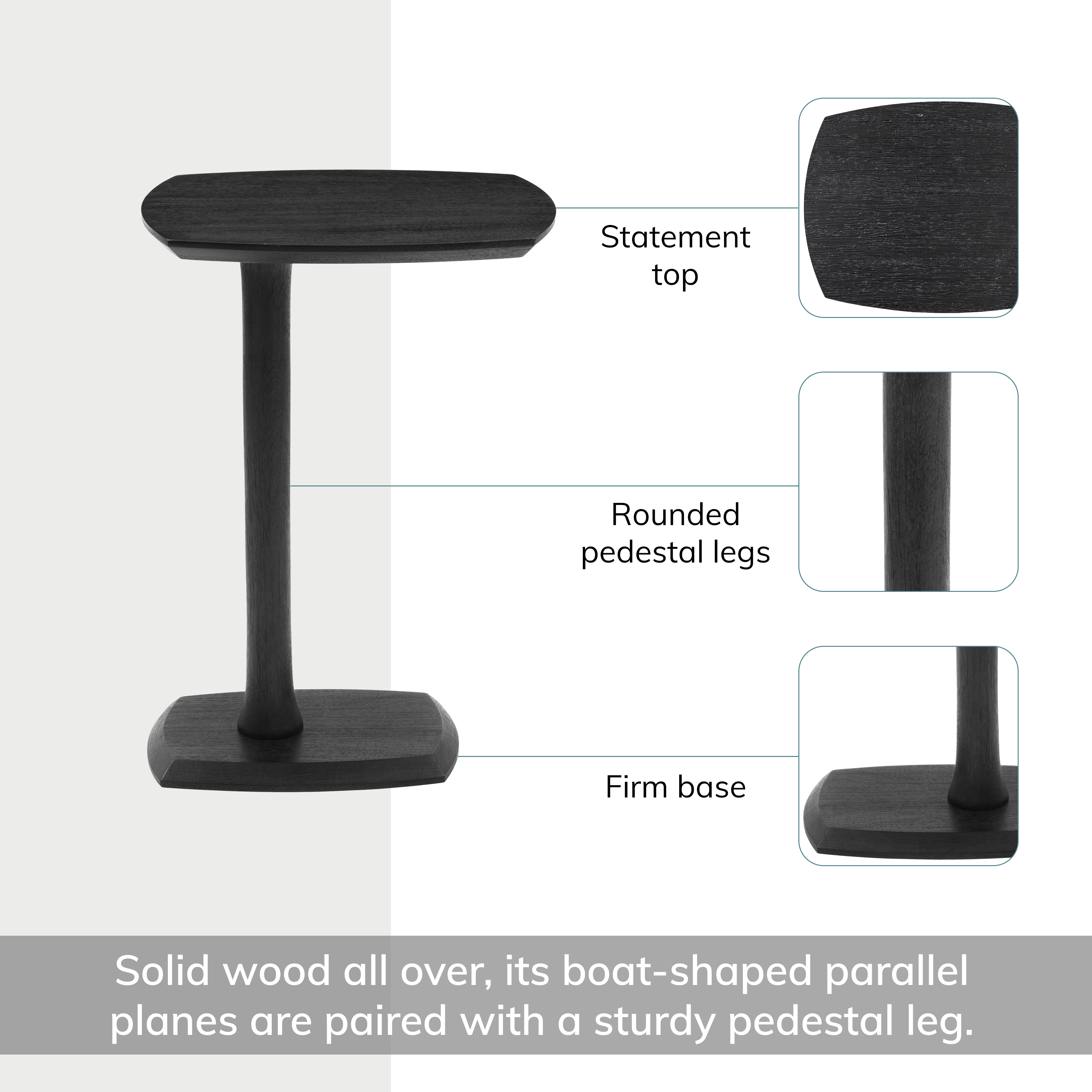 Stirling Solid Mango Wood C Shape End Table 25 Inch Black