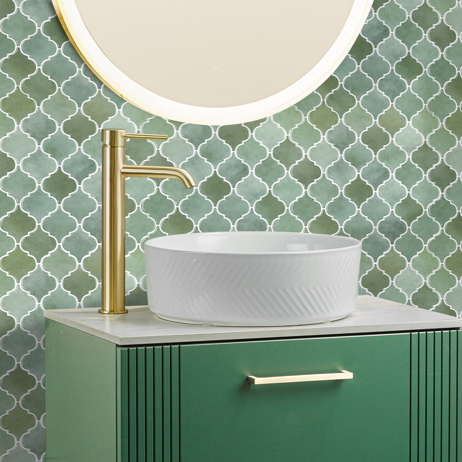Thicker Upgrade Sage Green Peel and Stick Arabesque Vinyl Tile Backsplash 12 x 12 inch ( set of 10)