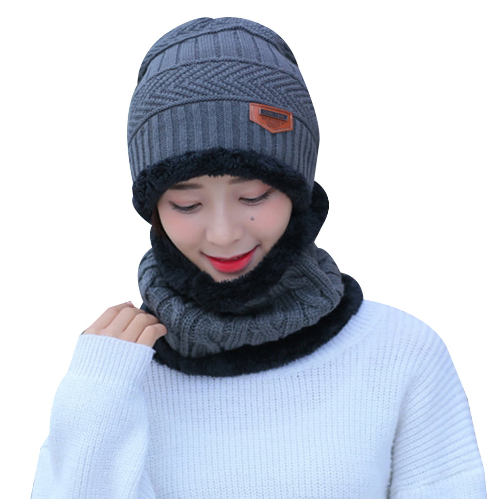 Winter Thermal Knitted Heanie Hat and Circle Scarf Set Warm Snood Suit for A8Z6 